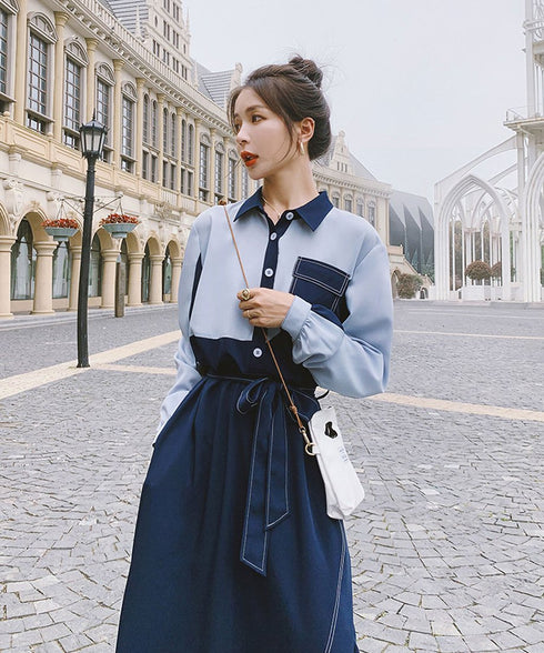 Two-Tone Pocket Shirt Dress